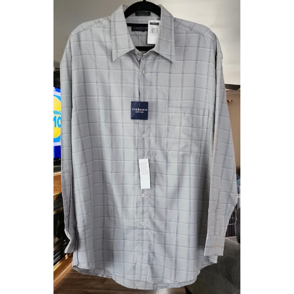 Chereskin Sportswear Mens Gray Check Button Down Shirt Large NWT Cotton Rayon